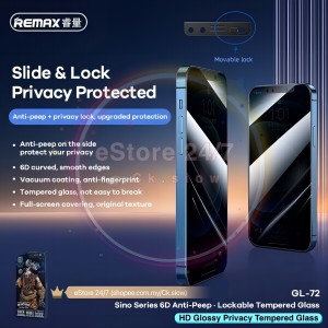 Remax GL-72-Tempered Glass Protector SINO 6D Anti Static Peep Lockable Camera Privacy HD Clear Phone 13 Pro Max