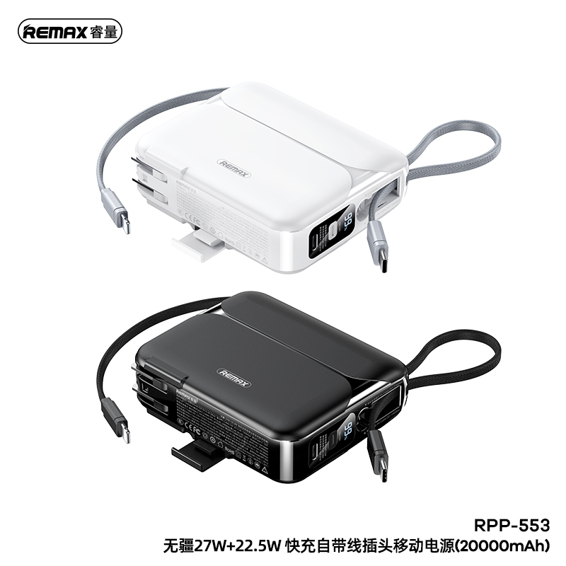 REMAX Boundless Series PD 27W+QC 22.5W  Cabled Fast Charging Power Bank (Charger) 20000mAh RPP-553