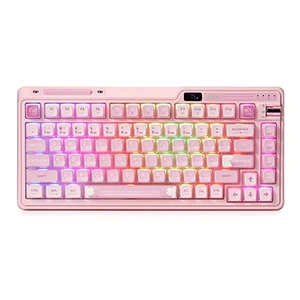 KZZI K75 Pro Mechanical Keyboard, RGB 75% Wireless Gasket Triple Mode BT 5.0/2.4G/USB-C 82 Keys Hot Swappable Gaming Keyboard w/Knob & Power Display, Custom Tactile Switches, Sakura Pink