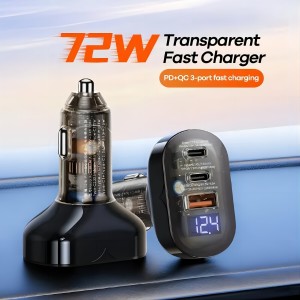 REMAX RCC351-Cybo Series 72W PD+QC Transparent Fast Car Charger with Digital Display  RCC351