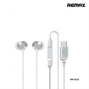 REMAX RM-512A TYPE-C EARPHONE (WIRED) ( METAL ), FOR MUSIC & CALL (1200MM),Type C Earphone , Type C Wired Earphone,Type C Headphone,Type C Stereo Sound Wired Headset ,USB C headphone , Type C Wire Ear